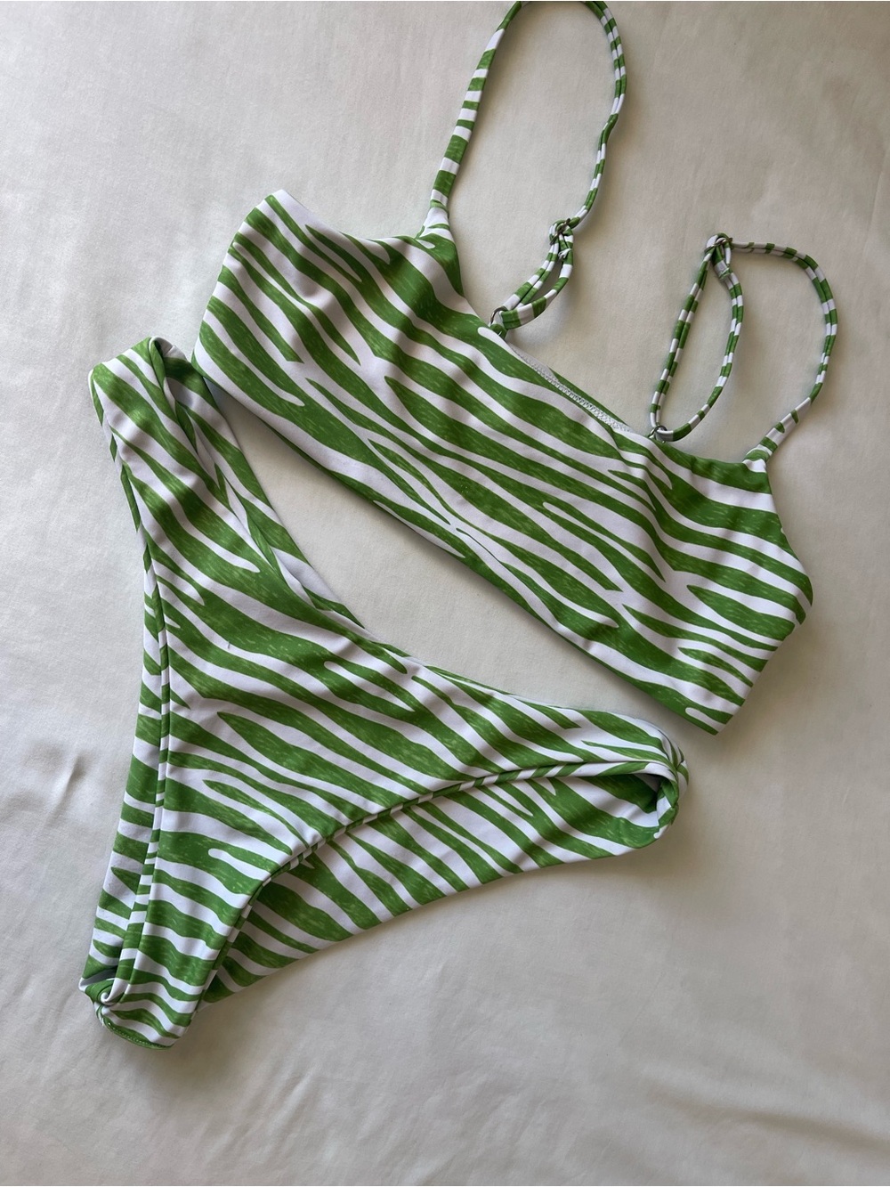 Green Zebra-Stripe Bikini Set — Women's Two-Piece Swimwear